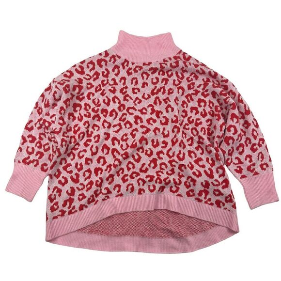 Cabana by Crown & Ivy Pink Animal Print Pullover Sweater Mock Neck 3/4 Sleeve L - Picture 1 of 9